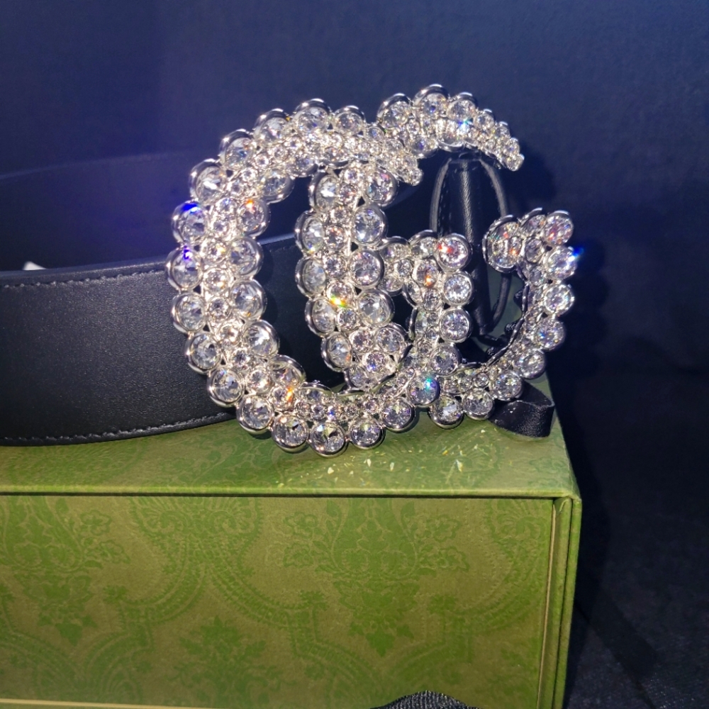Gucci Crystal Embellished Double G Belt